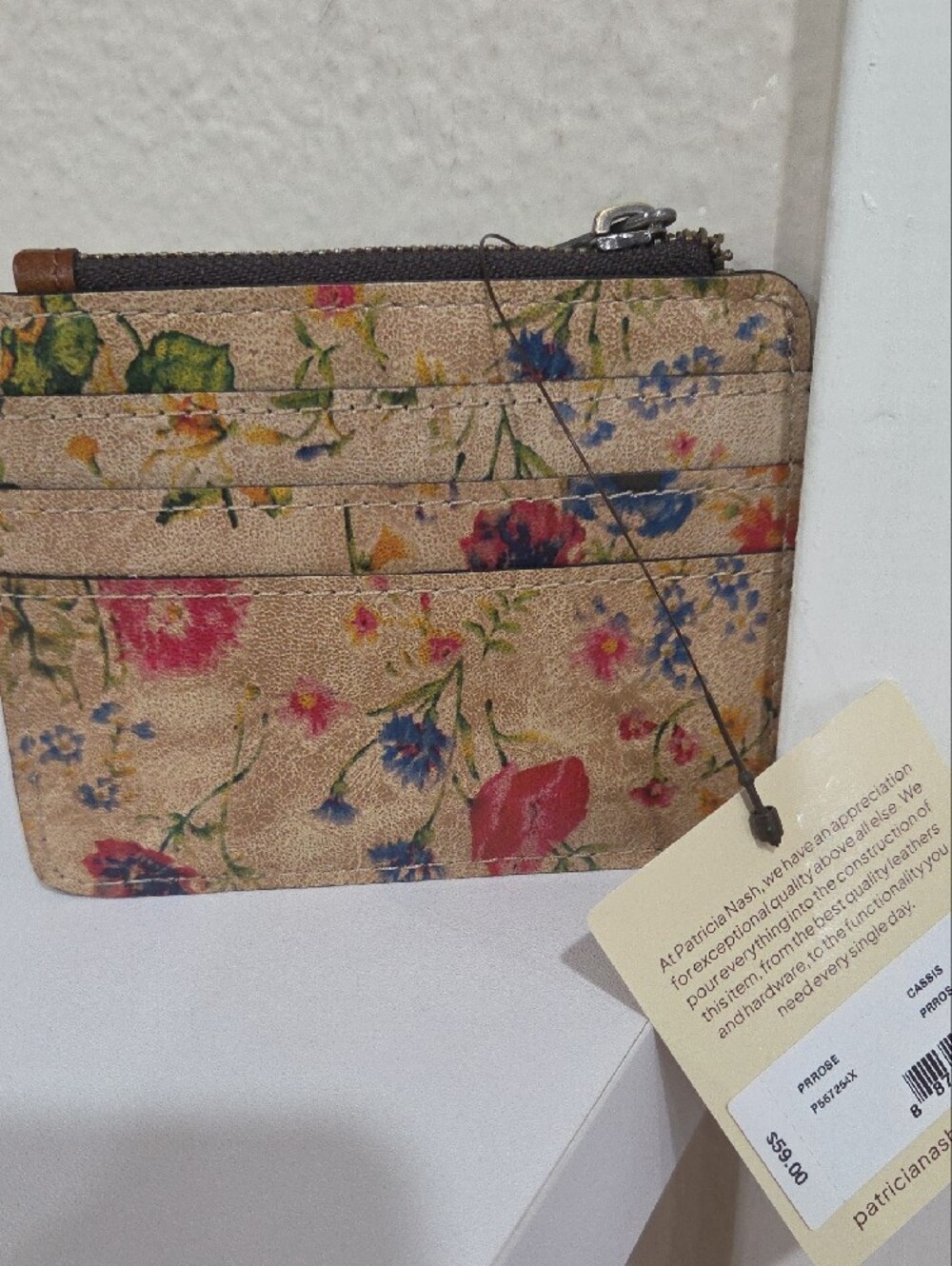 Patricia Nash Brown Leather Floral Card Wallet - Picture 2 of 2